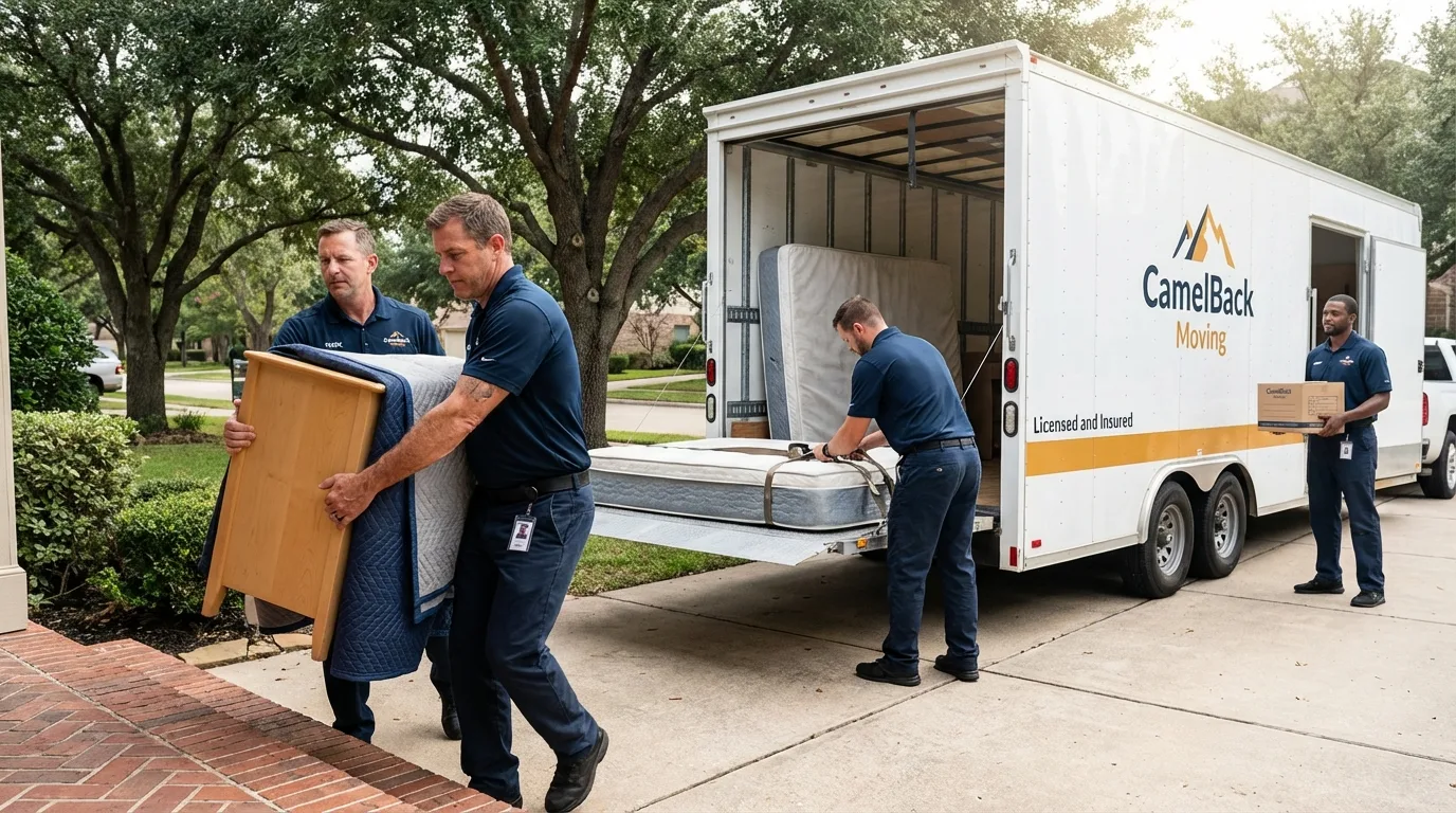 Crew loading residential truck for cross-state move from Old Town, ME